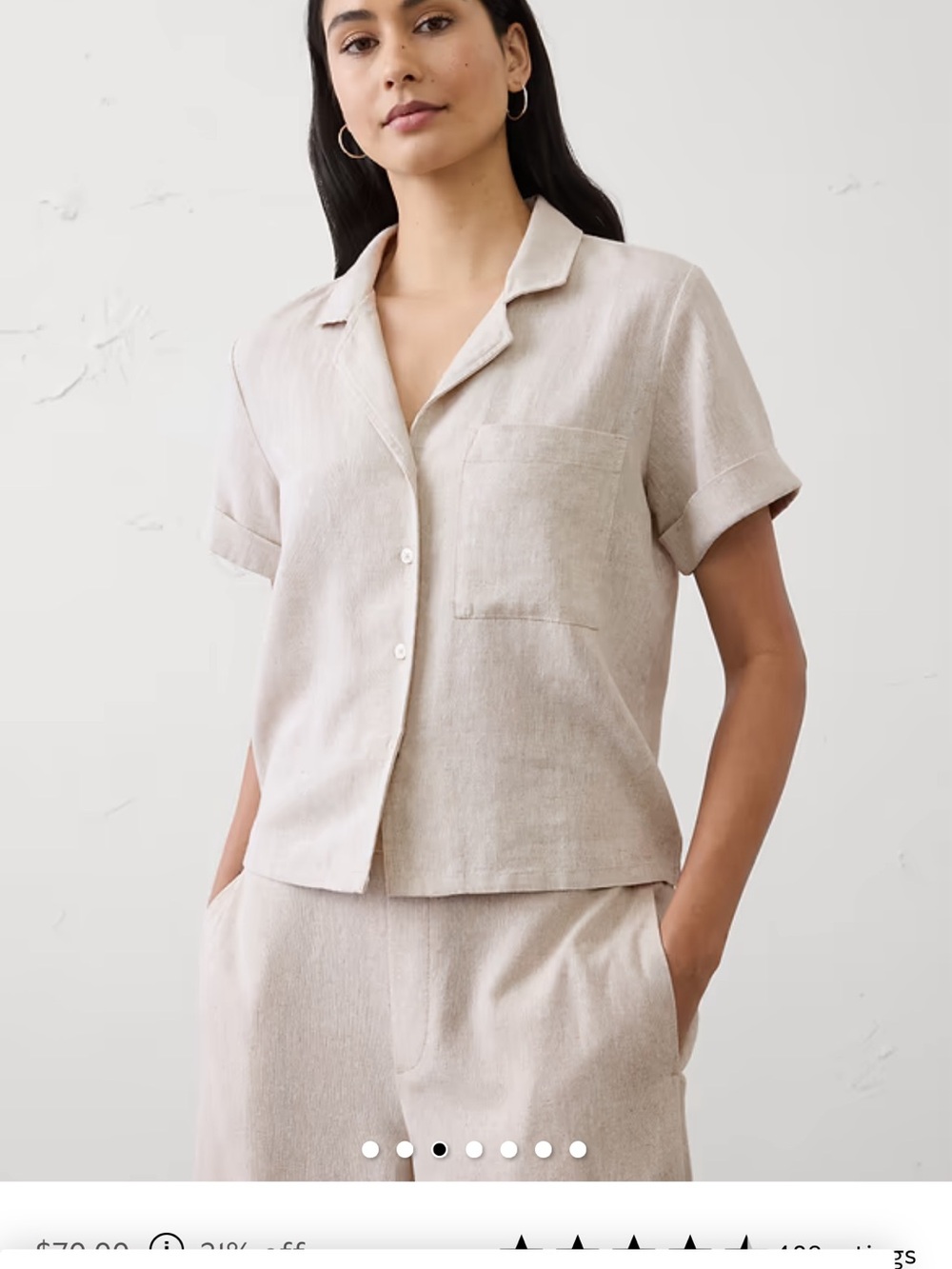 Banana Republic Short-Sleeve Linen Button-Down Shirt in Light Beige
